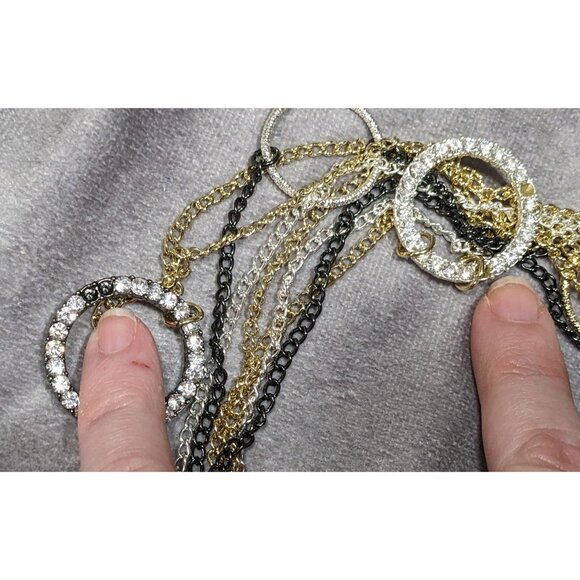 Daisy Fuentes Multi Metallic Layered Chain Necklace With Rhinestone Rings - Picture 3 of 6